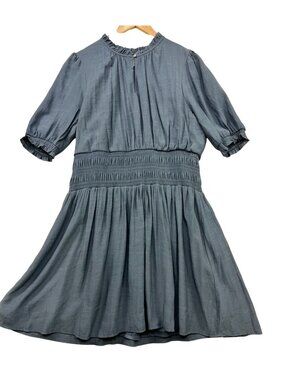 Nine West Womens Smocked Waist A-Line Mini Dress Size XL Blue Puff Sleeve Casual